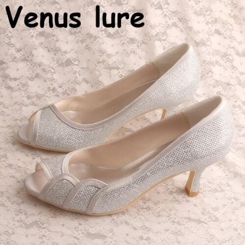 Custom Handmade Silver Wedding Shoes for Bridesmaids Open Toe Women Pumps