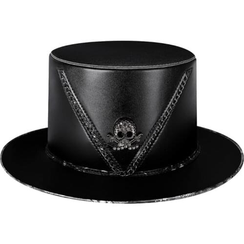 Steampunk Plague Doctor Hat PU Leather Black Flat Top Hat for Halloween Cosplay Costume Props Dress Up Party Supplies