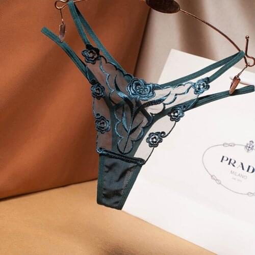 Sexy Lingerie Temptation Embroidery Perspective Low Waist Women Thong Erotic Underwear Panties for Sex Lady Nightwear G-string