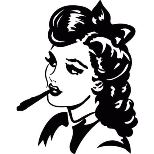 Pin Style Sexy Girl Cigarette Butt Car Stickers Senior Design Car Fashion Pvc Personality Stickers Black/white, 14cm*11cm