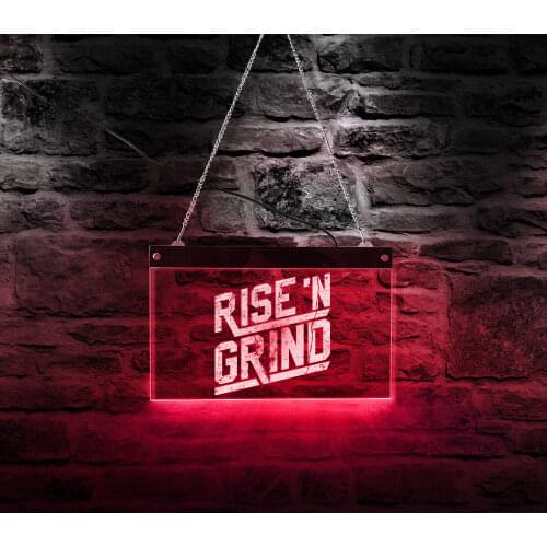 Rise and Grind Custom LED Neon Sign Personalised Inspirational Quote Wall Hanging Lamp Wall Art Decor Fitness GYM Club Bar Light