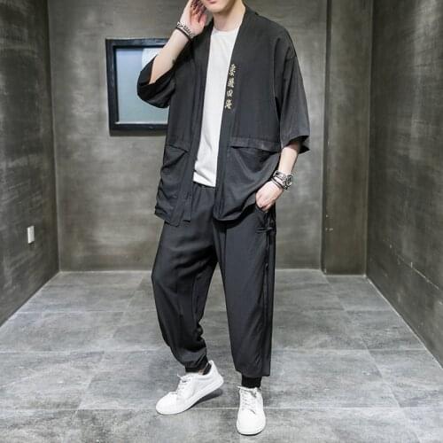Traditional Yukata Japanese Kimono Pants Men Kimono Cardigan Men Top And Pants Sets Japan Kimonos Summer Beach Thin Casual F2847