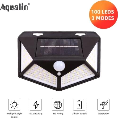 100 LED Solar Wall Light Outdoor Human Body Induction Waterproof PIR Motion Sensor Light Four-Sided Luminous for Garden #SY40001