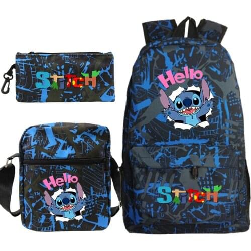 Disney Stitch 3Pcs/Set Outdoor Backpack Students Backpack Crossbody Bag Pencil Case School Bag Casual Laptop Mochilas