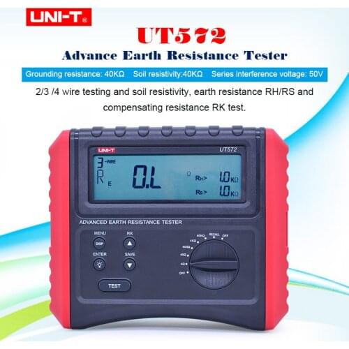 UNI-T UT572 Advance Earth Reistance Tester Ground Resistance Test / Soil Resistivity Test Data Storage LCD Backlight