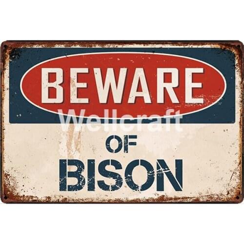 [ WellCraft ] Be ware of bison Metal Plaque Wall Tin Signs Posters Vintage Painting Custom Decor LC-15773