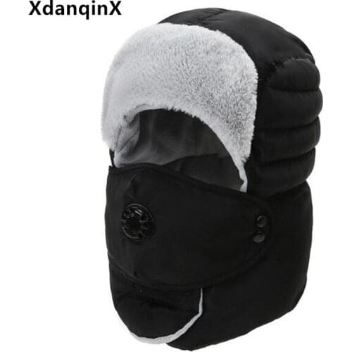 XdanqinX winter warm thick velvet Bomber Hats for men and women anti-cold windproof womens hat ski cap new mens earmuffs hat