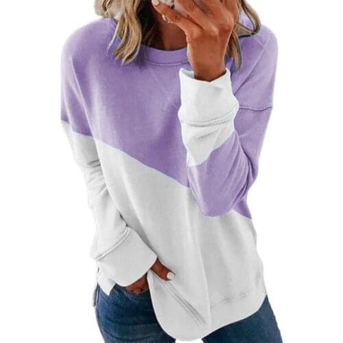 Lady T-Shirt Long Sleeve Skin-friendly Pullover Top Loose Patchwork O Neck Patchwork O Neck Loose Long Sleeve T-Shirts Women