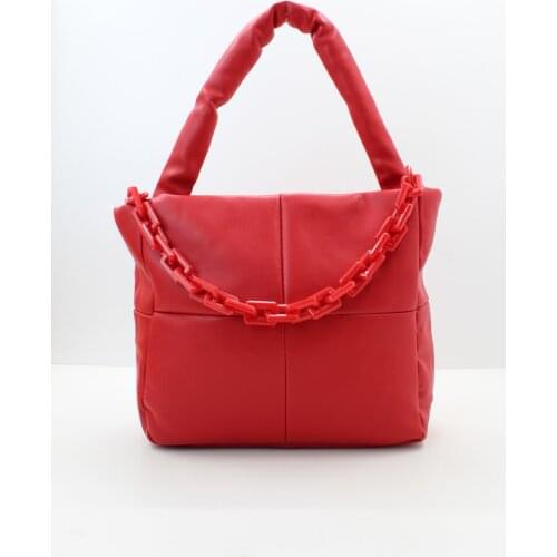 Womens Red Fuller Leather Chain Detail Hand Shoulder Bag Paris women ladies hand bag cross straps for holding bags top