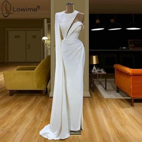 Vestido De Festa Ivory Ruched Mermaid Evening Dresses One Long Sleeve Muslim Prom Party Gowns Customise