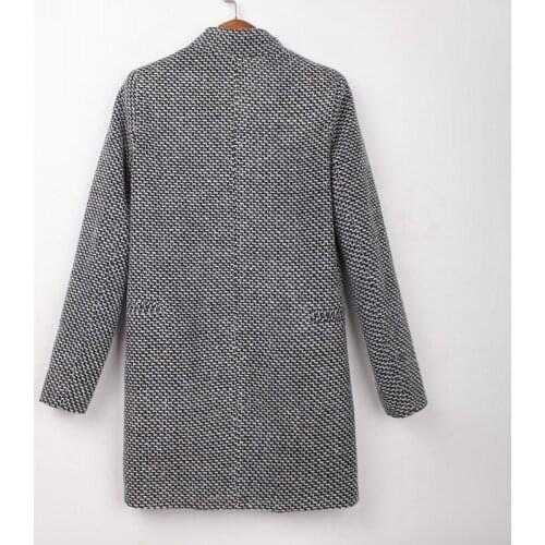 Winter Coat Women Plaid Office Lady Wool Blends Lapel Collar One Button Coat Female Classic Overcoat Large Size 4XL Long Jacket