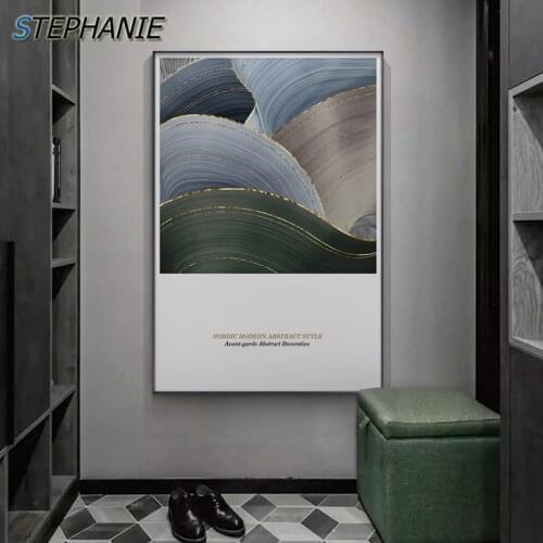 Abstract Gold Ribbon Canvas Painting Green Blue Fashion Art Posters N Prints Scandinavian Decor Unique Wall Art Picture Bedroom