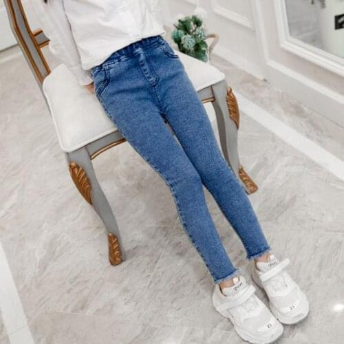 Girls Pants new 2020 autumn kids girl jeans blue black elastic skinny children pencil pants for 4 to 14 years denim trousers
