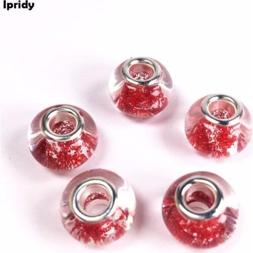 20Pcs/lot Handmade Lampwork European Large Hole Glass Beads, Glitter Powder inside,Rondelle,for Jewelry Making DIY Accessories