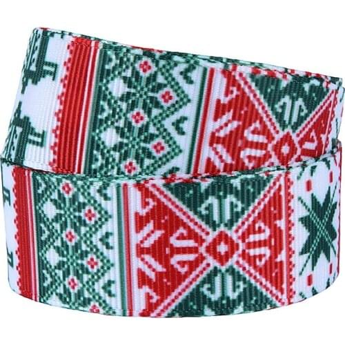 38mm Red and Green Christmas printed grosgrain ribbon with beautiful design