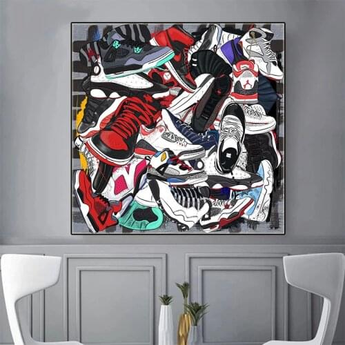 Colorful Fancy Many Casual Shoes Canvas Paintings Graffiti Wall Art Fashion Sport Shoes Posters and Prints Pictures Boys Decor
