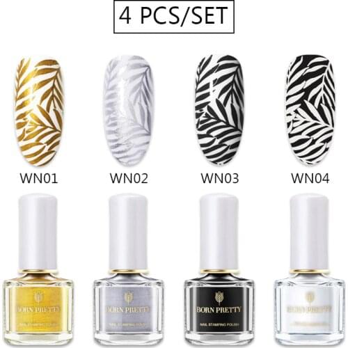 BORN PRETTY 4Pcs 6ml Stamp Nail Polish & Stamping Polish for Stamping Platte Nail varnish 48 Colors DIY Art Tools Stamp Oil