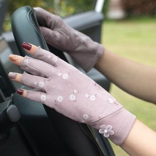 Summer Sun Protection Gloves Semi-Finger Women Anti-UV Half Fingers Driving Thin Sunscreen Female Mittens TB45