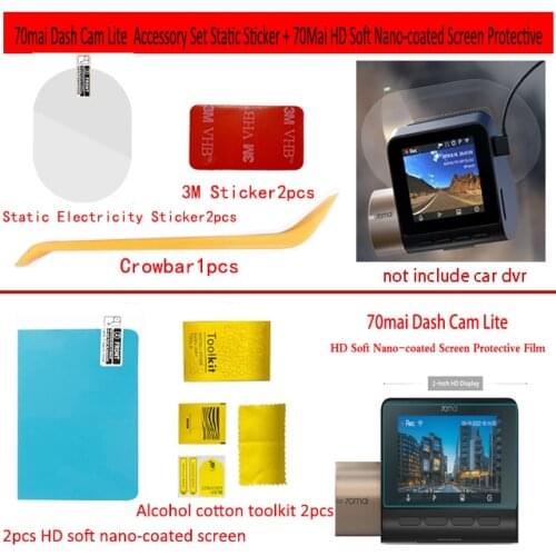For Origina 70mai Dash Cam Lite Accessory Set Static Sticker 3M Sticker Mount 70Mai Lite HD Soft Nano-coated Screen Protective