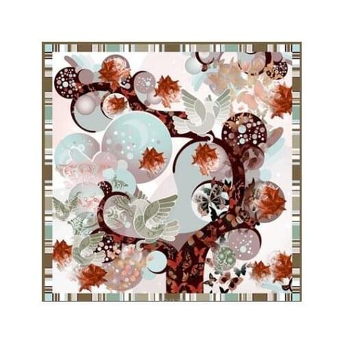 Real silk women summer square geometric print scarf