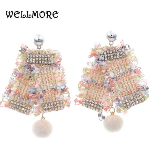 WELLMORE 2018 new stlye fur ball earrings trendy lace earrings fashion drop earrings for women