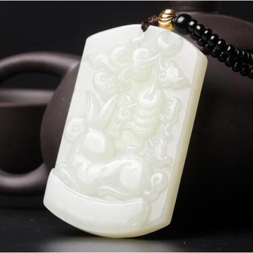 Hetian jade rabbit moon Qianchengsijin brand Qianchengsijin pendant Pendant with certificate of men and women