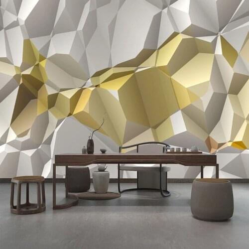 Custom Mural Wallpaper 3D Stereo Golden Geometric Abstract Art Wall Painting Living Room Bedroom Home Decor Papel De Parede 3 D