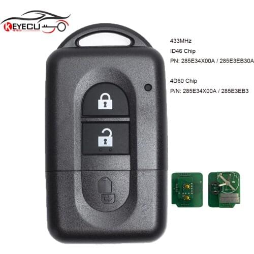 KEYECU Smart Remote Key for Nissan Juke Navara Micra Xtrail Qashqai Duke 433MHz ID46/4D60 P/N: 285E34X00A,285E3EB30A,285E34X00A