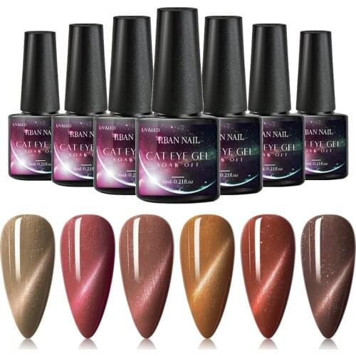 RBAN NAIL 3D Cat Eye Nail Gel Polish 6ml Semi Permanent Magnetic UV Gel Varnish 12 Colors Soak Off UV LED Nail Art Gel Lacquer