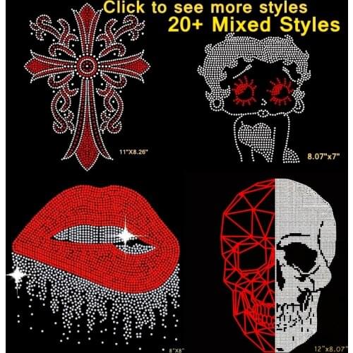 Mixed Styles Christmas Cross Tiger Evil Eye Lip Bride rhinestone Iron On bling transfer Hotfix crystal transfers design iron on