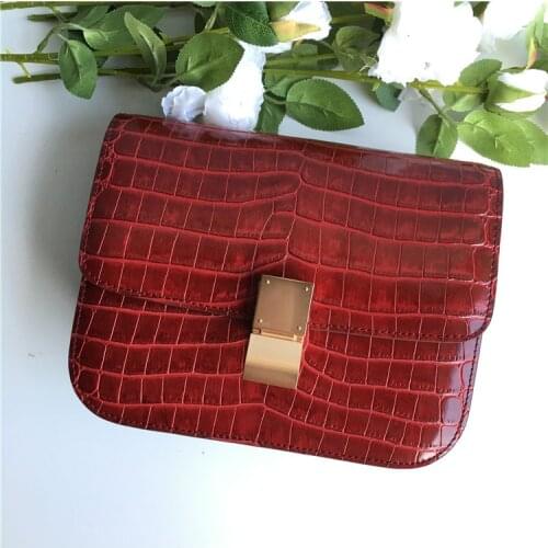 Tofu Bag Crocodile Pattern Wine Red Leather Box Small Square Bag Retro Shoulder Messenger Bag Flight Attendant Bag