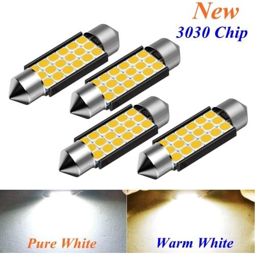 4PCS Festoon 31mm 36mm 39mm 41mm C5W C10W Super Bright 3030 LED Bulb Car Dome Light Canbus Auto Interior Reading Lamp Warm White