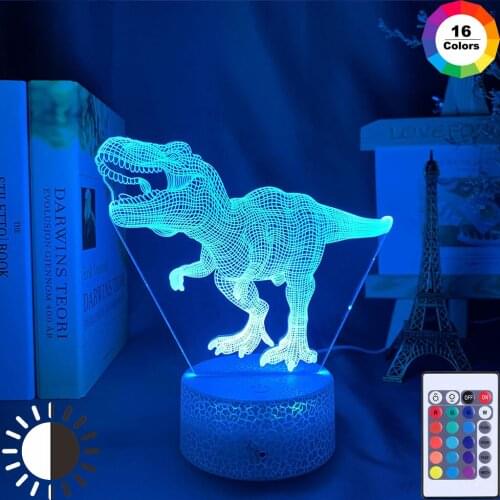 Dinosaur 3D LED Night Light Desk Nightlight Touch Remote Table Lamp Decor Gifts for Baby Kids Child Birthday Holiday Girl Friend