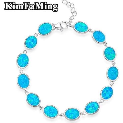 Gorgenous Women/Men Silver Chain&Link Blue Opal Bracelets Classic Luxury High Quality Jewellery Gift /Party OPB002