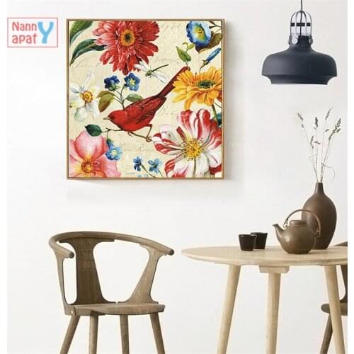 Colorful Flower Bird Home Decor Nordic Canvas Poster Wall Art Print Living Room Bedroom Picture Retro American Style Painting