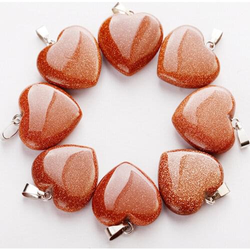 Yu bao 1pcs Brown Sand Natural Stone Crystal Heart Necklace Pendant for Jewelry Making
