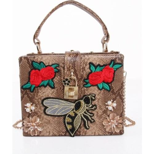PU Embroidery Red Rose Flower Beaded Fashion Women Shoulder Handbags Messenger Crossbody Bags Evening Totes Bag Box Clutch Purse