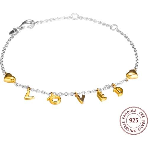 CKK Shine Loved Script Bracelet femme 925 Sterling Silver Chain Bracelets For Women Fashion Jewelry pulseras mujer