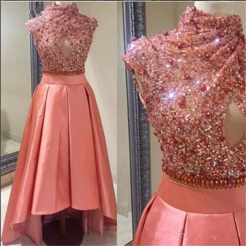 Sexy Off The Shoulder High Low Sequin Crystal Formal Evening Prom Party Dress Turkish Evening Gowns Dresses Robe De Soiree 2019