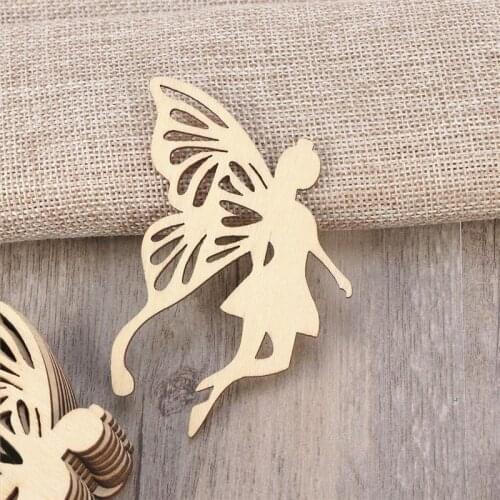 10pcs Wood Fairy Angels Wings Shape Ornament Embellishment Tag With String Hanger Handmade DIY Accessory Home Decoration A3