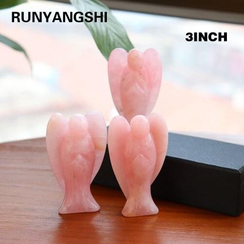 3 Inch Pink Crystal crafts Natural Rose Quartz Angel Statue Carved Angel Wing Figurine Classic Jewelry For Gift Free shipping