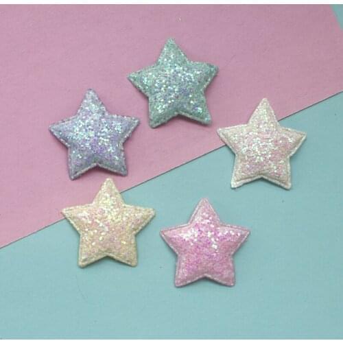 30pcs Shiny Fabric Padded Patches Glitter star Appliques for Craft baby accessories Supplies DIY Hair Clips ornament