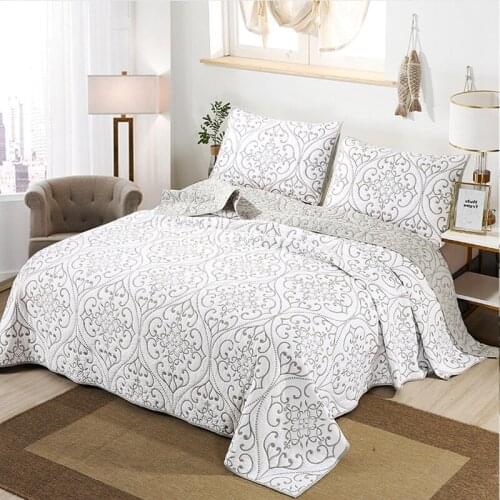 White Bedspreads For Bed Quilt Set 3PCS Cotton Quilts Embroidered Bed Cover Pillowcase King Queen Twin Coverlet Summer Blanket