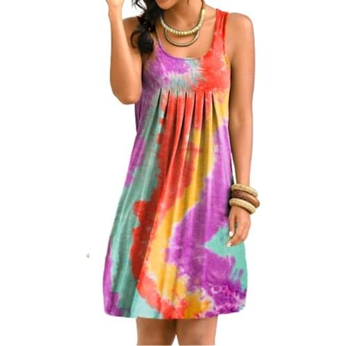 5XL Oversized Women Tank Dress Casual Beach Sundress Summer Sexy Sleeveless Tie dye Print Loose A-Line Dress Boho Dress Vestidos