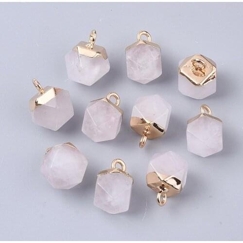 10pcs Natural Quartz Crystal Charms Iron Loops Star Cut Round Beads For DIY Jewelry Making 12x10x10mm, Hole: 1.8mm