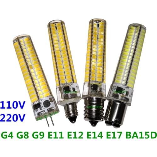 Dimmable LED E11 E12 E14 E17 G4 G8 G9 BA15D 220V 110V 5730-136smd high power 5w corn silicone bulb g4 110v 5w g8 110v led e14