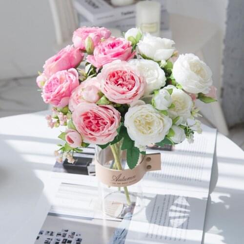Home Decoration Artificial Flowers White Peony Bouquet Vase Decoration Home Wedding Artificial Flower Decoration