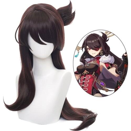 Game Genshin Impact Beidou Dark Brown Long Wig Cosplay Costume Heat Resistant Synthetic Hair Bei Dou Women Party Wigs