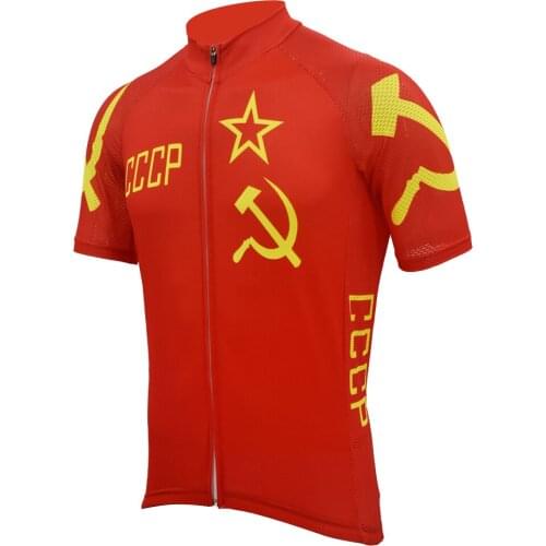Red cccp cycling jerseys yellow men summer short sleeve retro bike wear jersey road jersey cycling clothing cycling top