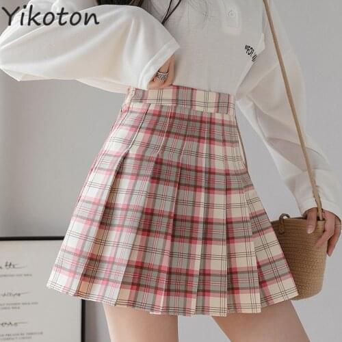 Plaid Summer Women Skirt 2021 High Waist Stitching Student Pleated Skirts Women Cute Sweet Girls Dance Female Mini Skirt Clothes